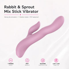 Elite Rabbit & Sprout Mix Stick Vibrator — Dual Stimulation Liquid Silicone Massager